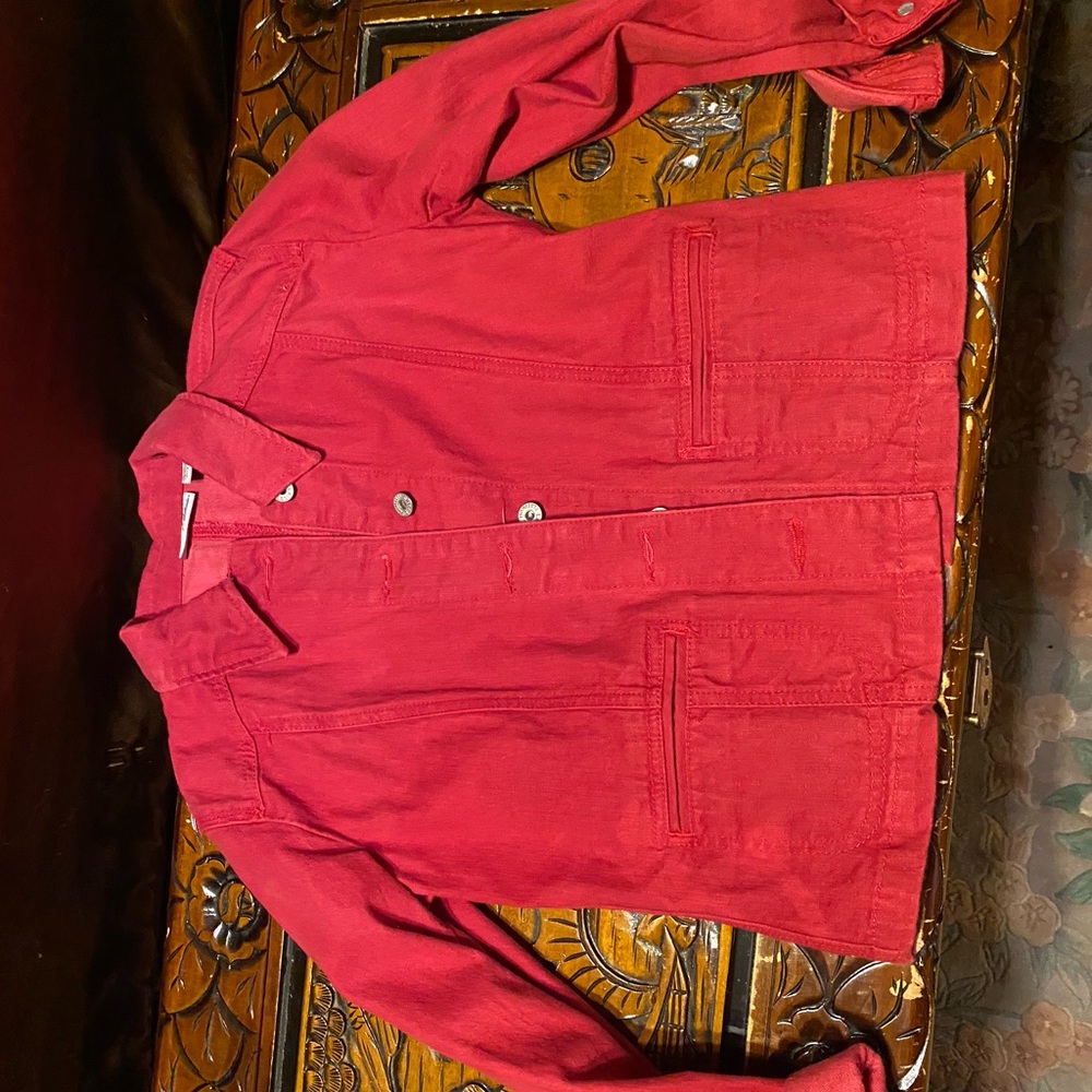Red denim jacket